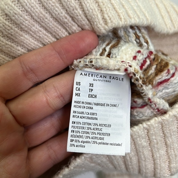 American Eagle - Fairisle Snowdrift Oatmeal Fun Design Crewneck Sweater Size XS - Picture 11 of 12